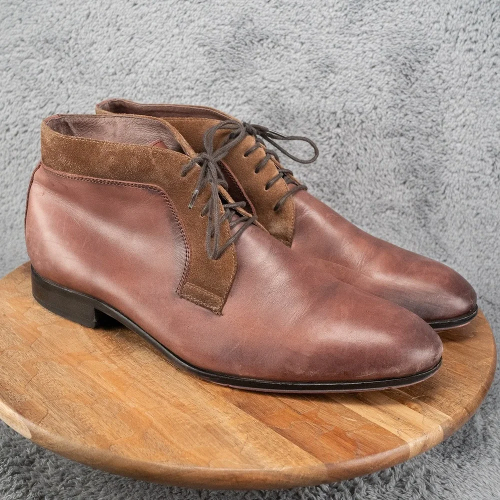 Marco Vittorio Men's 2-Tone Brown Leather Lace-Up Chukka Boots 13 M